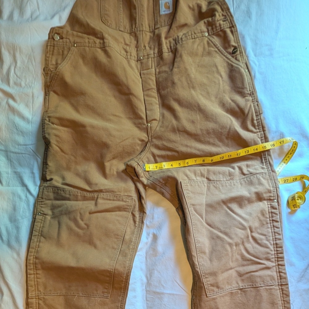 Vintage Carhartt Duck Bib Overalls Lined Double Knee 6FBQZ Made in USA 46x30 - Picture 6 of 16